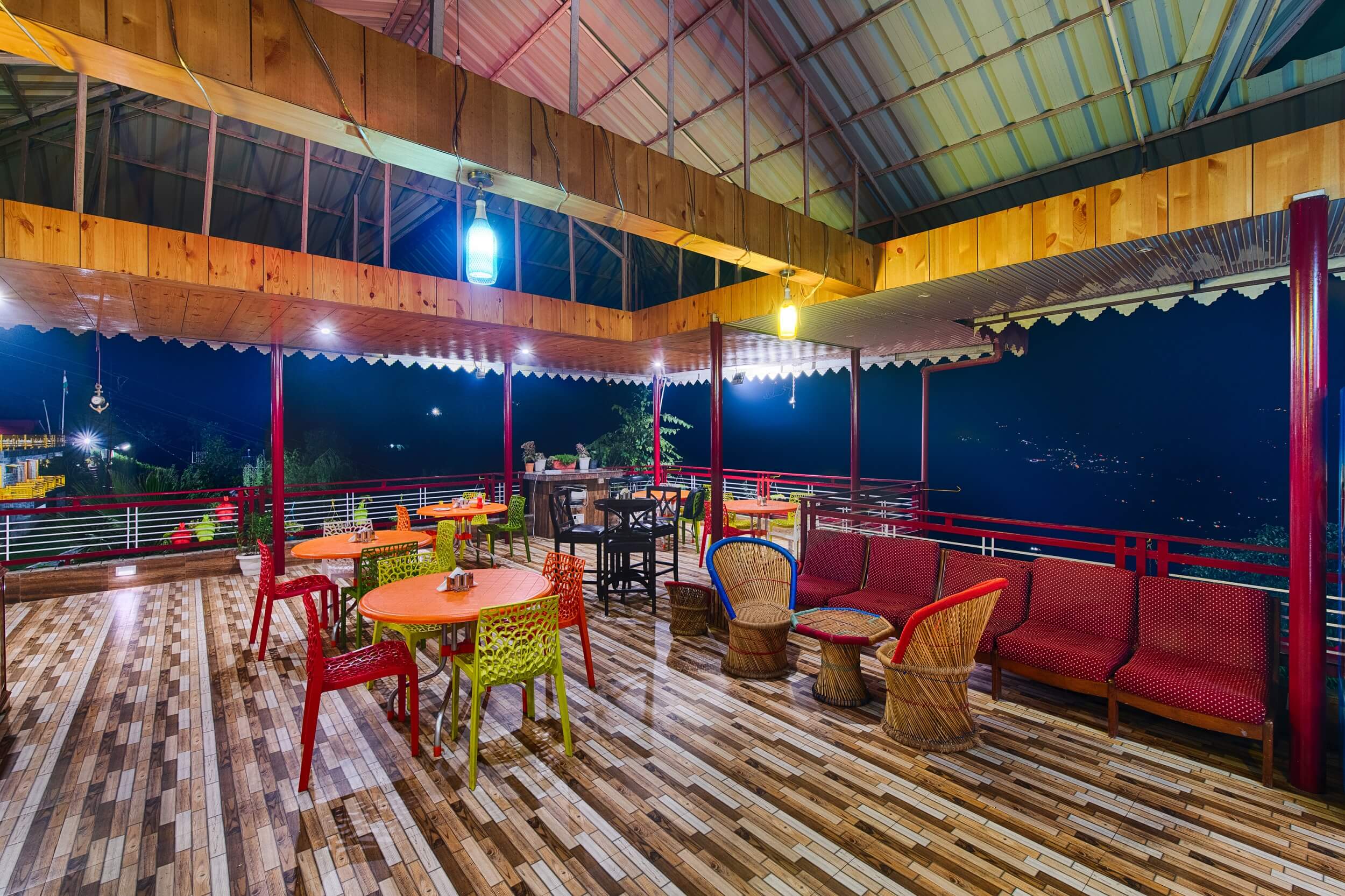 Restaurant seating area with scenic views